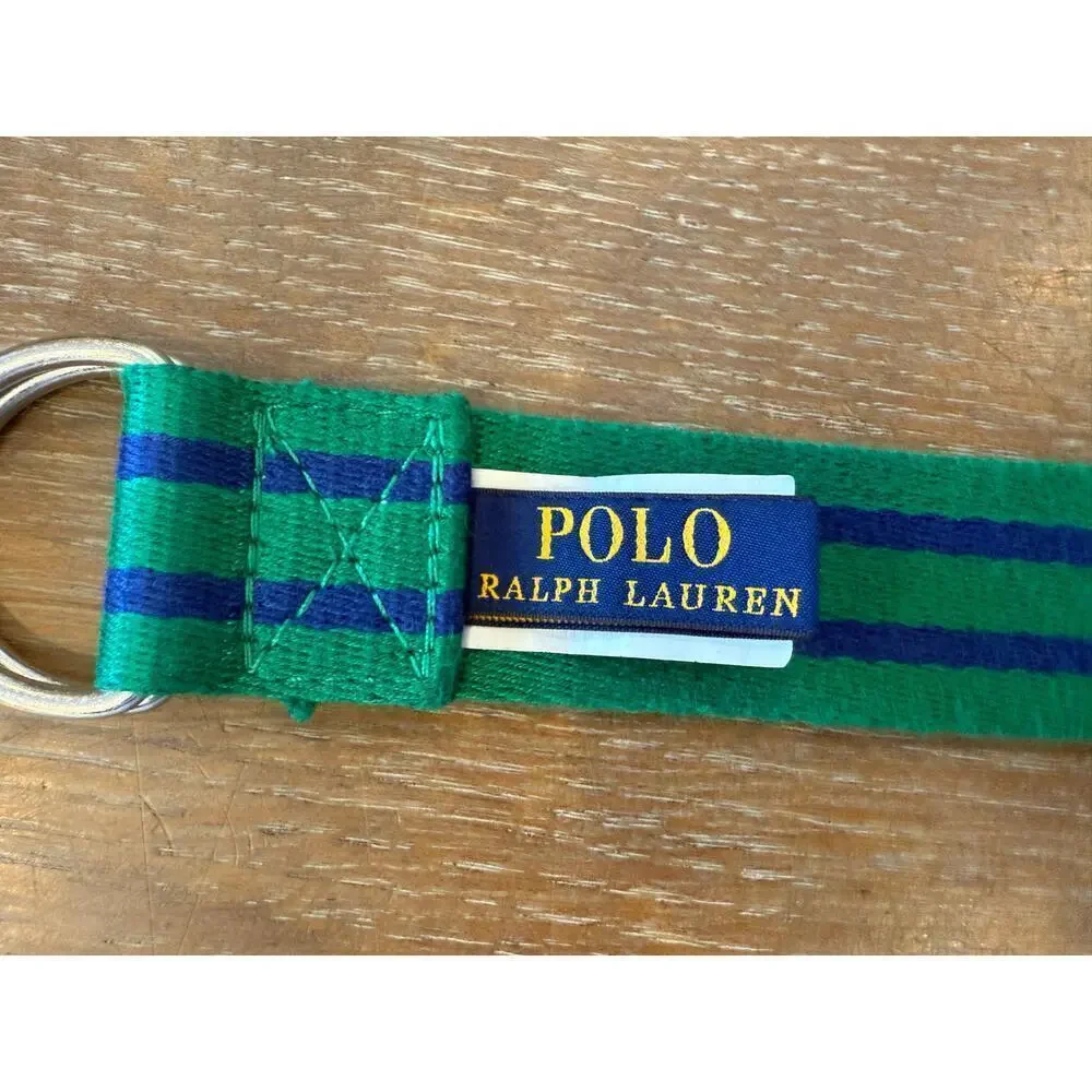 POLO Ralph Lauren Green Blue Canvas Belt Youth Kids Size Preppy RL Christmas